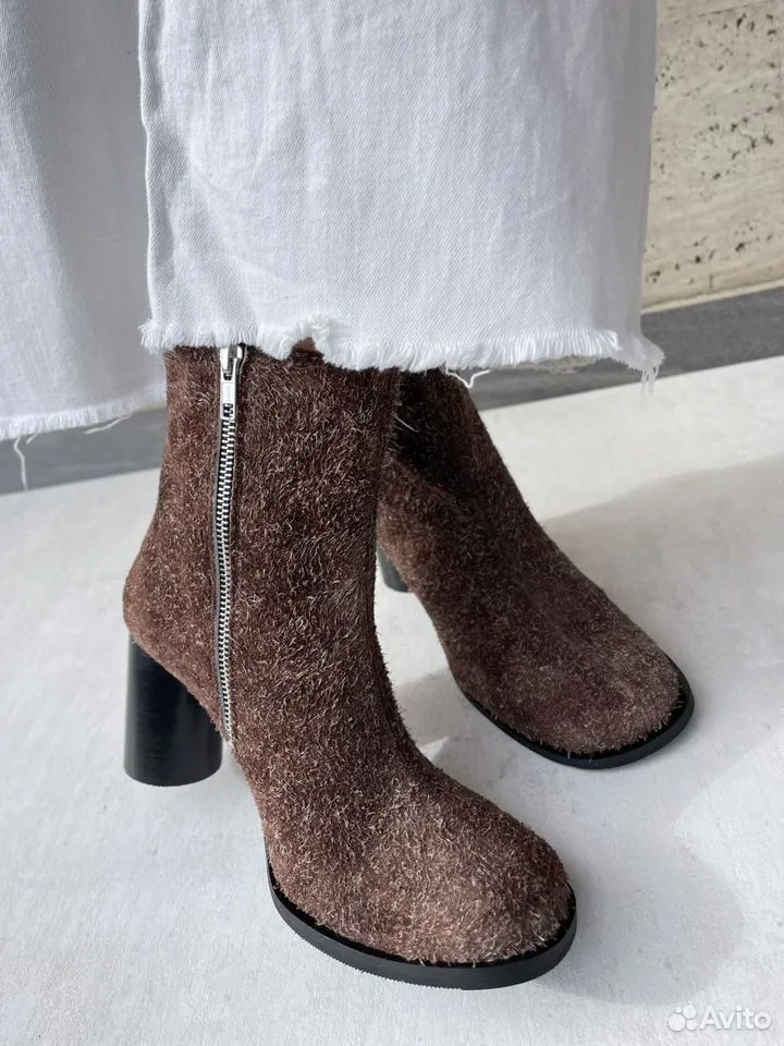 Женские ботильоны из натуральной лохматой замши