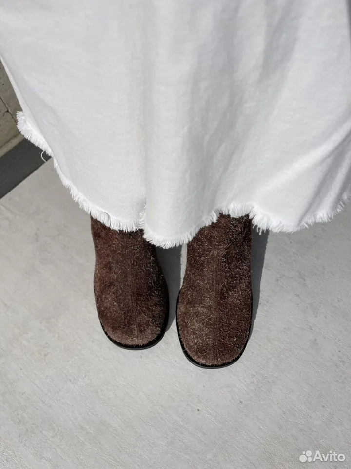 Женские ботильоны из натуральной лохматой замши