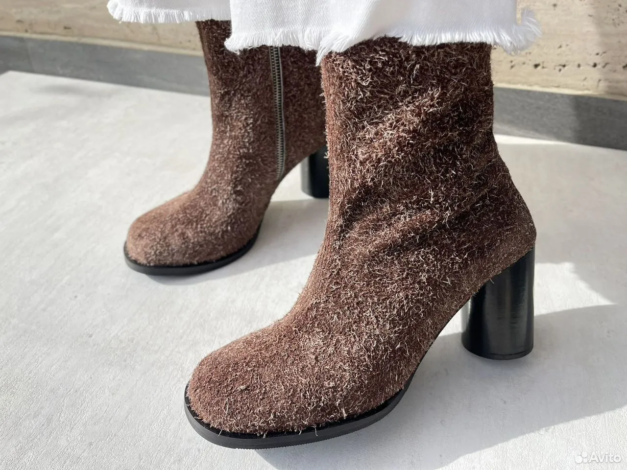 Женские ботильоны из натуральной лохматой замши