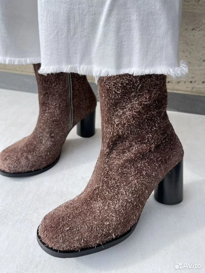 Женские ботильоны из натуральной лохматой замши